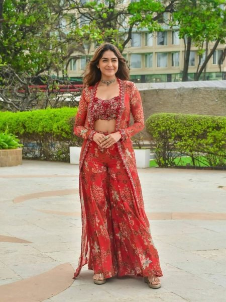 Mrunal Thakur Style Floral Koti Sharara Set Ready to Wear Ready To Wear Collection