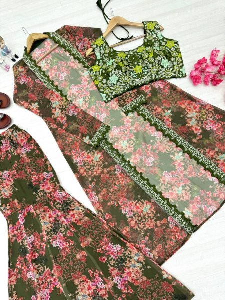 Mrunal Thakur Style Floral Koti Sharara Set Ready to Wear Ready To Wear Collection