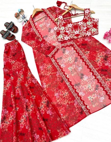 Mrunal Thakur Style Floral Koti Sharara Set Ready to Wear Ready To Wear Collection