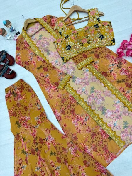 Mrunal Thakur Style Floral Koti Sharara Set Ready to Wear Ready To Wear Collection