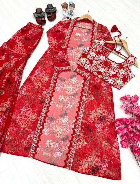 Mrunal Thakur Style Floral Koti Sharara Set Ready to Wear Ready To Wear Collection