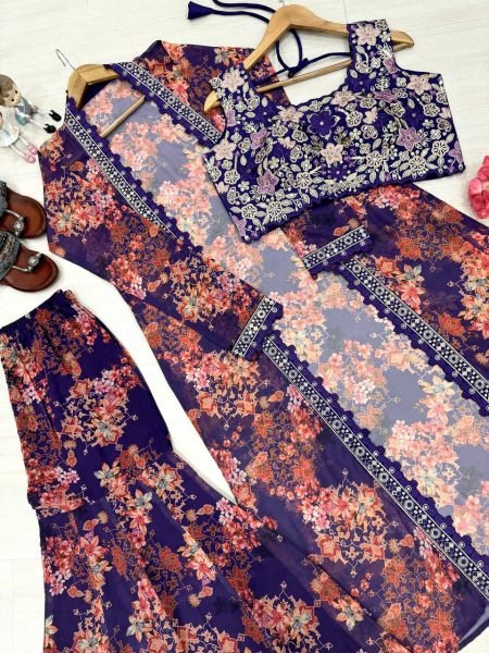 Mrunal Thakur Style Floral Koti Sharara Set Ready to Wear Ready To Wear Collection