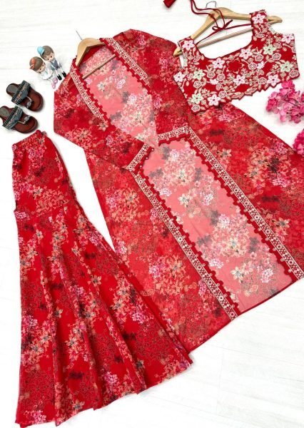 Mrunal Thakur Style Floral Koti Sharara Set Ready to Wear Ready To Wear Collection