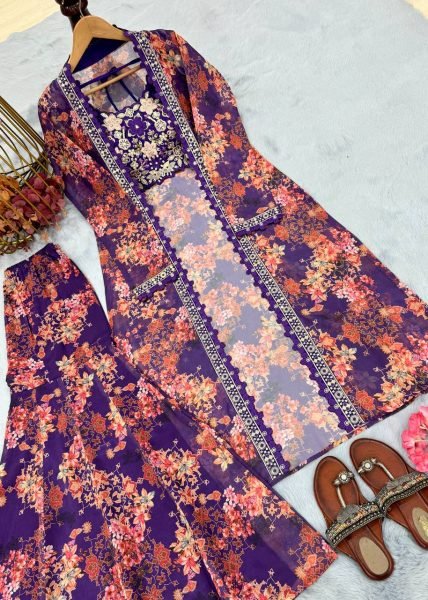 Mrunal Thakur Style Floral Koti Sharara Set Ready to Wear Ready To Wear Collection