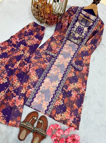 Mrunal Thakur Style Floral Koti Sharara Set Ready to Wear Ready To Wear Collection