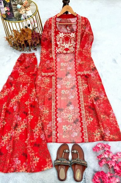 Mrunal Thakur Style Floral Koti Sharara Set Ready to Wear Ready To Wear Collection