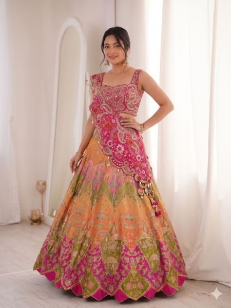Multi Color  Coding Work Lehenga Choli with Shrug at Manufacturer Rate Bridal Lehenga Choli