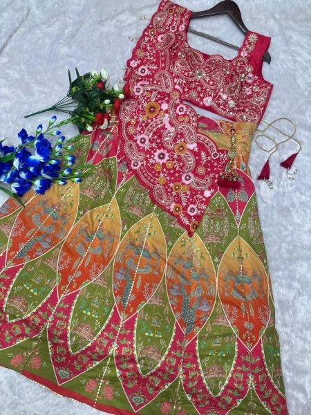 Multi Color  Coding Work Lehenga Choli with Shrug at Manufacturer Rate Bridal Lehenga Choli