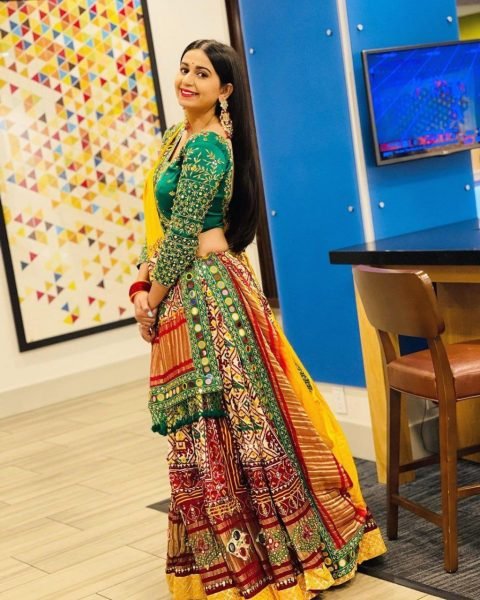 Kinjal Dave Style Butter Silk Lehenga Choli with Mirror Work Navratri Garba Special Navratri Lehnega Choli