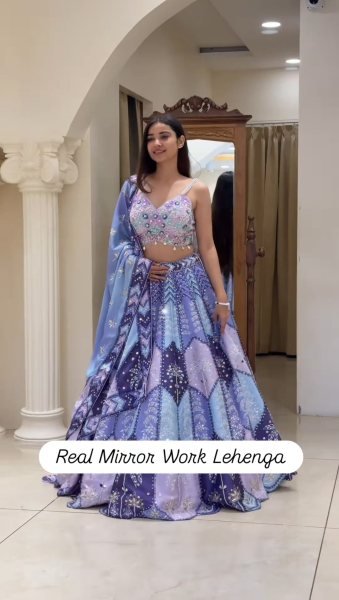 Multi Color Designer Chinon Silk Lehenga with Digital Print and Heavy Mirror Work Designer Lehenga Choli