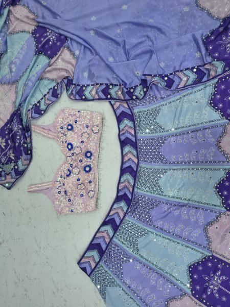 Multi Color Designer Chinon Silk Lehenga with Digital Print and Heavy Mirror Work Designer Lehenga Choli