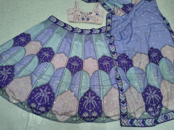 Multi Color Designer Chinon Silk Lehenga with Digital Print and Heavy Mirror Work Designer Lehenga Choli