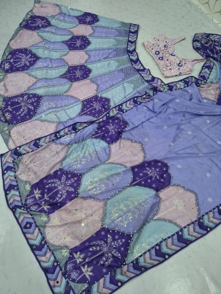 Multi Color Designer Chinon Silk Lehenga with Digital Print and Heavy Mirror Work Designer Lehenga Choli