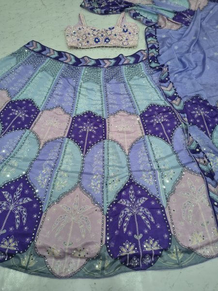 Multi Color Designer Chinon Silk Lehenga with Digital Print and Heavy Mirror Work Designer Lehenga Choli