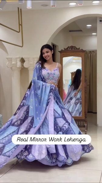 Multi Color Designer Chinon Silk Lehenga with Digital Print and Heavy Mirror Work Designer Lehenga Choli