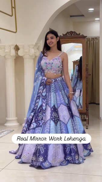 Multi Color Designer Chinon Silk Lehenga with Digital Print and Heavy Mirror Work Designer Lehenga Choli