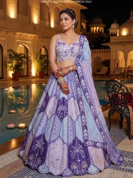 Multi Color Designer Chinon Silk Lehenga with Digital Print and Heavy Mirror Work Designer Lehenga Choli