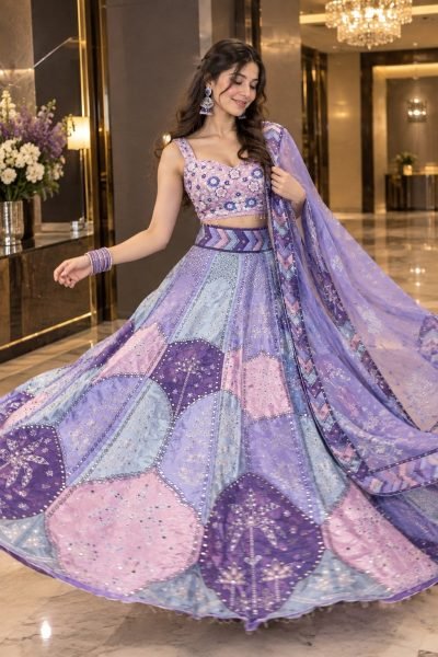 Multi Color Designer Chinon Silk Lehenga with Digital Print and Heavy Mirror Work Designer Lehenga Choli