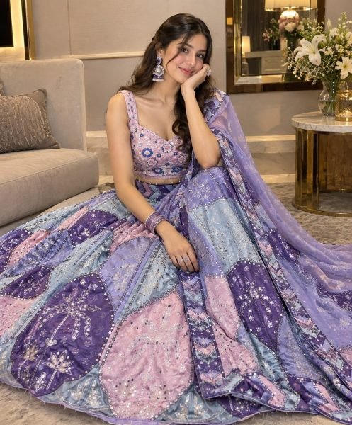 Multi Color Designer Chinon Silk Lehenga with Digital Print and Heavy Mirror Work Designer Lehenga Choli