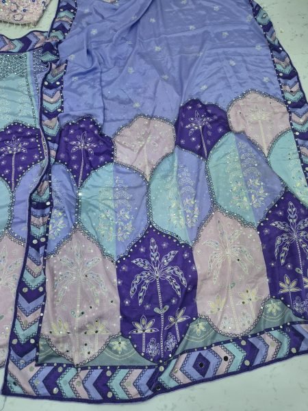 Multi Color Designer Chinon Silk Lehenga with Digital Print and Heavy Mirror Work Designer Lehenga Choli