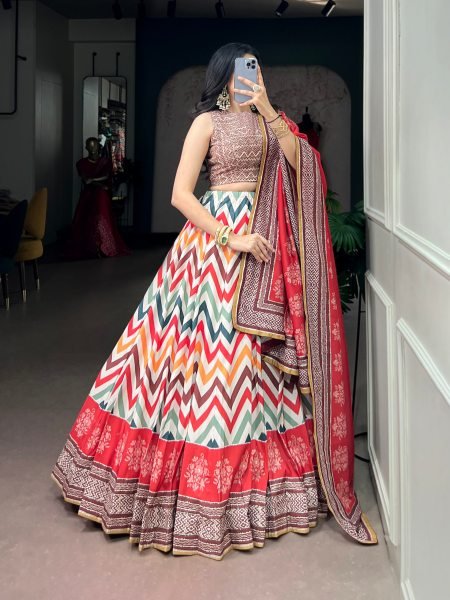 Multi Color Designer Printed Lehenga with Gotta Patti Lace Dupatta for Party Wear Designer Lehenga Choli