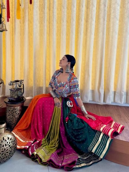 Multi Color Designer Printed Muslin Cotton Lehenga Choli with Real Mirror Work Blouse  Lehenga