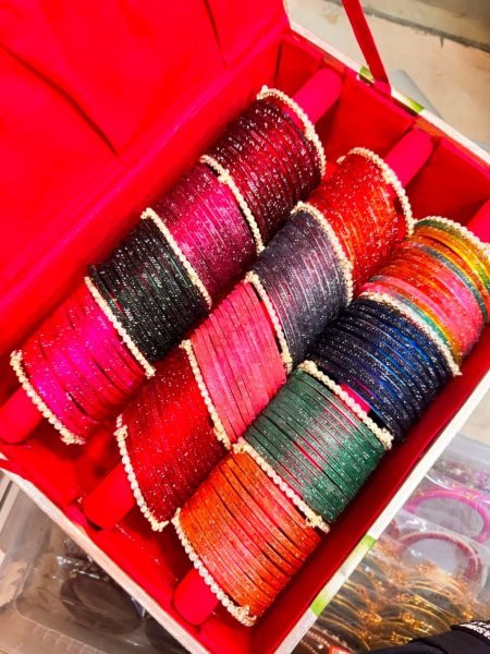 Multi Color Double Line Jelly Bangles Set with Diamond Kashmiri Bangles Sarees 
