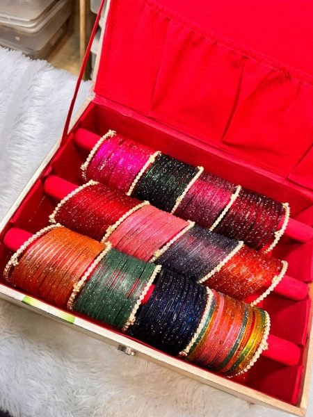 Multi Color Double Line Jelly Bangles Set with Diamond Kashmiri Bangles Fashion Accessories Wholesale