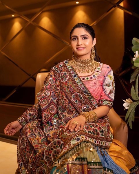 Multi Color Festive Wear Muslin Cotton Chaniya Choli with Mirror Work Dupatta Navratri Lehnega Choli