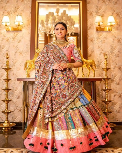 Multi Color Festive Wear Muslin Cotton Chaniya Choli with Mirror Work Dupatta Navratri Lehnega Choli
