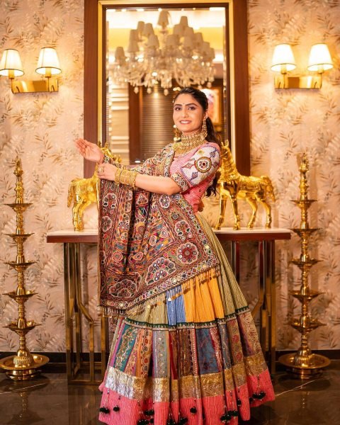 Multi Color Festive Wear Muslin Cotton Chaniya Choli with Mirror Work Dupatta Navratri Lehnega Choli