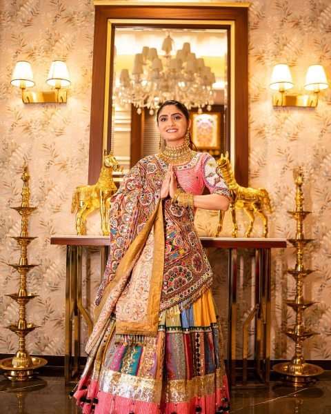 Multi Color Festive Wear Muslin Cotton Chaniya Choli with Mirror Work Dupatta Navratri Lehnega Choli