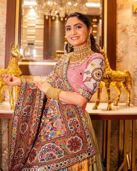 Multi Color Festive Wear Muslin Cotton Chaniya Choli with Mirror Work Dupatta Navratri Lehnega Choli