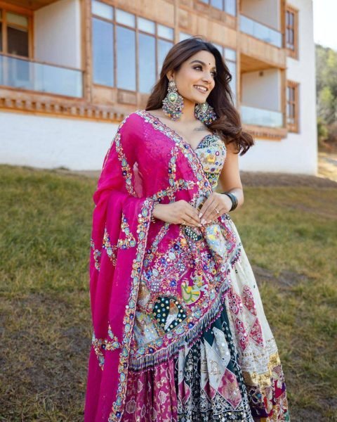 Multi Color Heavy Muslin Cotton Lehenga Choli with Real Mirror Work and Designer Dupatta Navratri Lehnega Choli