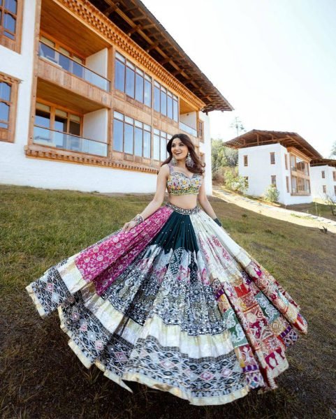 Multi Color Heavy Muslin Cotton Lehenga Choli with Real Mirror Work and Designer Dupatta Navratri Lehnega Choli