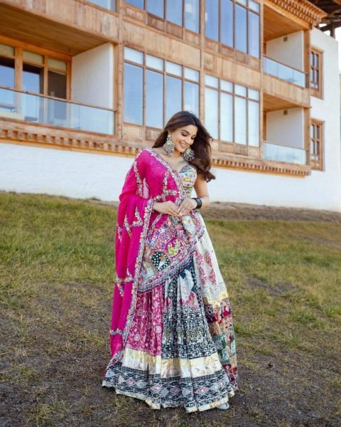 Multi Color Heavy Muslin Cotton Lehenga Choli with Real Mirror Work and Designer Dupatta Navratri Lehnega Choli