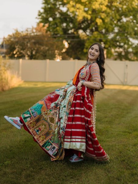 Multi Color Navratri Special Printed Muslin Lehenga Choli with Canvas Stitching and Mirror Work Navratri Lehnega Choli
