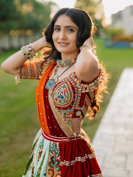 Multi Color Navratri Special Printed Muslin Lehenga Choli with Canvas Stitching and Mirror Work Navratri Lehnega Choli