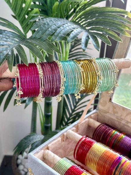 Multi color Premium Glass Bangles Combo with Silver Gold Finish Fashion Accessories Wholesale