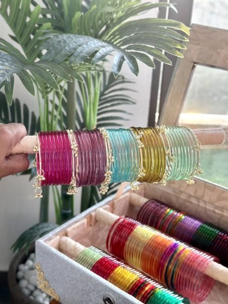 Multi color Premium Glass Bangles Combo with Silver Gold Finish Fashion Accessories Wholesale