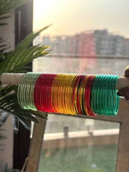 Multi color Premium Glass Bangles Combo with Silver Gold Finish Fashion Accessories Wholesale