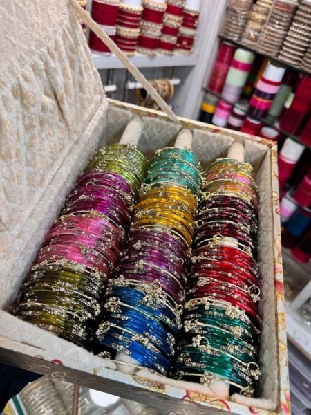 Multi Color Premium Pearl Diamond Kashmiri Bangles Set with Organizer Box 