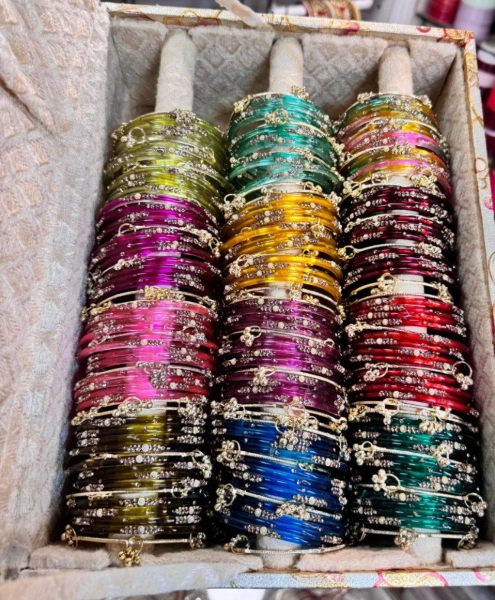 Multi Color Premium Pearl Diamond Kashmiri Bangles Set with Organizer Box Fashion Accessories Wholesale