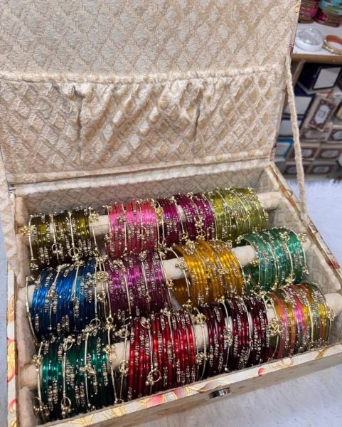 Multi Color Premium Pearl Diamond Kashmiri Bangles Set with Organizer Box Fashion Accessories Wholesale