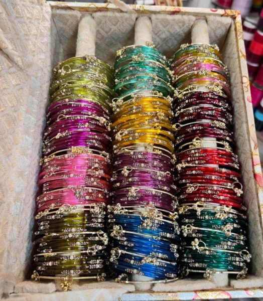 Multi Color Premium Pearl Diamond Kashmiri Bangles Set with Organizer Box Fashion Accessories Wholesale