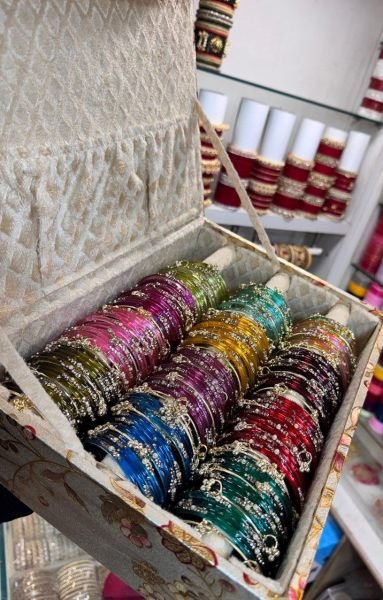 Multi Color Premium Pearl Diamond Kashmiri Bangles Set with Organizer Box Fashion Accessories Wholesale