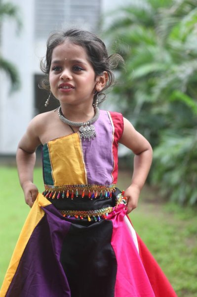 Multi Color Roman Silk Kids Navratri Lehenga Choli Traditional Nights Girls Wear