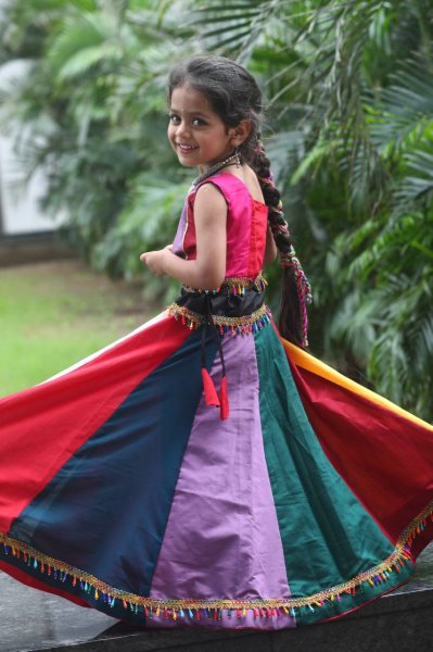 Multi Color Roman Silk Kids Navratri Lehenga Choli Traditional Nights Girls Wear