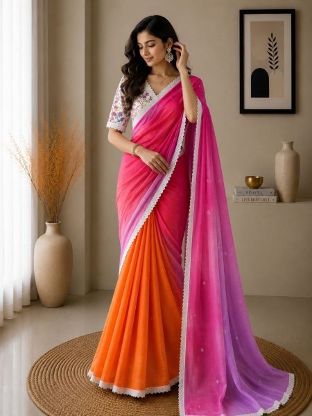 Multi Color Shards Boutique Style Soft Peding Linen Saree with Embroidery Border Sarees 