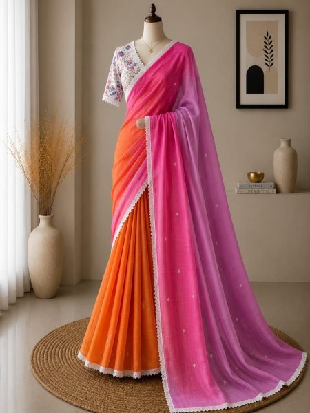 Multi Color Shards Boutique Style Soft Peding Linen Saree with Embroidery Border Embroidery Sarees Wholesale